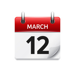 March 12. Vector flat daily calendar icon. Date and time, day, month. Holiday.