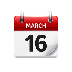 March 16. Vector flat daily calendar icon. Date and time, day, month. Holiday.
