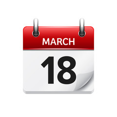 March 18. Vector flat daily calendar icon. Date and time, day, month. Holiday.