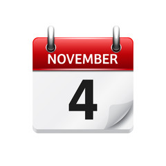 November  4. Vector flat daily calendar icon. Date and time, day, month. Holiday.