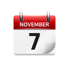 November 7 . Vector flat daily calendar icon. Date and time, day, month. Holiday.