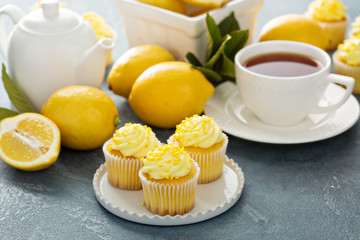 Lemon cupcakes with bright yellow frosting