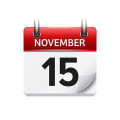 November 15 . Vector flat daily calendar icon. Date and time, day, month. Holiday.