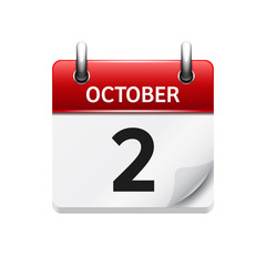 October 2 . Vector flat daily calendar icon. Date and time, day, month. Holiday.