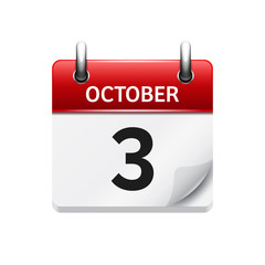 October  3. Vector flat daily calendar icon. Date and time, day, month. Holiday.