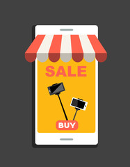 Online shopping. Smartphone.  Vector cartoon illustration.