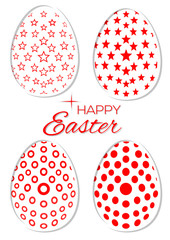 Set of stylish Easter eggs on a white background. Collection of Easter eggs with different patterns. Happy Easter. Easter egg symbol of the celebration of Easter. Vector illustration of Easter eggs