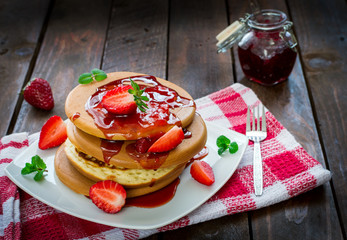 Freshly Baked Pancakes With Strawberries 
