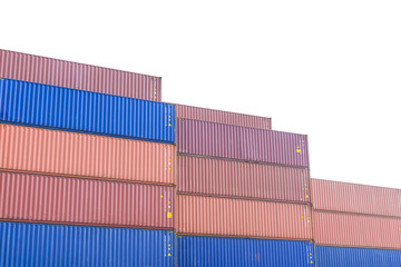 the stack of containers in the ship yard with the white background