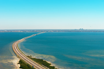 Aerial view of highway 275 crossing Old Tampa Bay leading to Tampa, Florida - 106140845