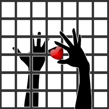 Love behind bars. Two people in love in spite of one being in prison