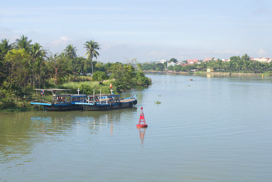 Sunny day on the Thu Bon river near Hoi An. Vietnam