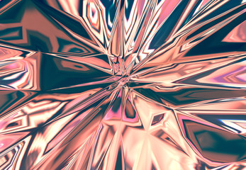 Reflective background surface with vibrant colors and shattered shapes.