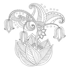 Hand drawn artistic ethnic ornamental patterned floral frame in 