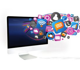 Cloud of technology icone going out a computer
