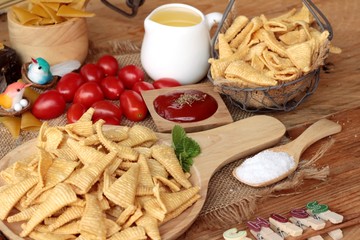 Corn snack and chips corn raw delicious.