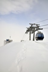 Fototapeta na wymiar Cable Car railway in ski resort Sochi, Roza Khutor