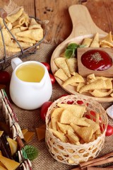 Corn snack and chips corn raw delicious.