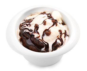 Chocolate lava cake with ice-cream, isolate on white