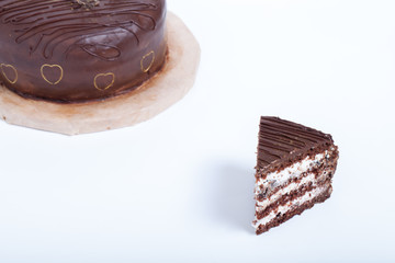 Chocolate homemade cake with gold decor