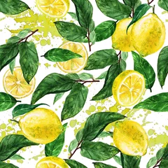 Papier peint Fruits aquarelle Modèle sans couture aquarelle - Citron