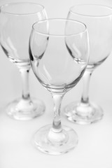 Wineglasses on white table closeup