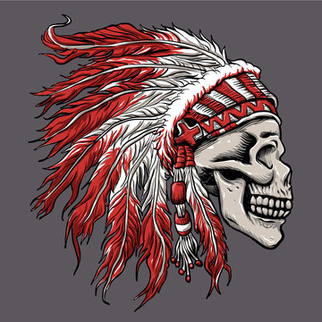 skull indian chief in hand drawing 