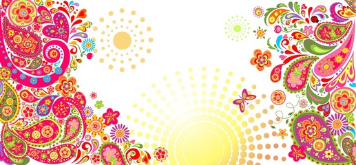 Summery horizontal decorative banner with floral abstract pattern