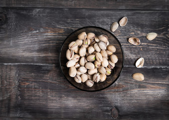 Pistachio in plate top view