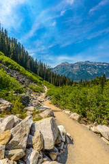 Fototapeta na wymiar Beautiful Mountain Trail View at Joffre Lakes, British Columbia, Canada.