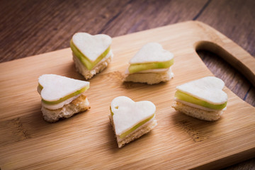 Mini sandwiches in the shape of heart