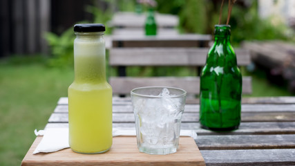 Fresh guava juice in a bottle