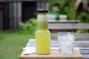 Fresh guava juice in a bottle