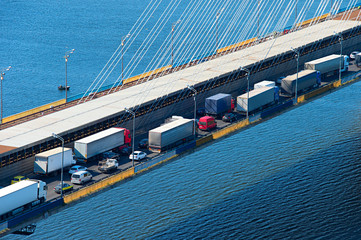 Trucks on a bridge