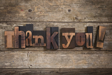 thank you written with letterpress type