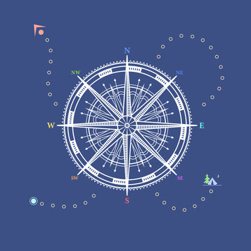 Compass Rose, Marine Emblem with Wind Rose, Rose of the Winds, Line Style Design, Logo Design Element, Vector Illustration