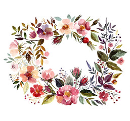  Floral wreath, roses and leaves