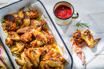 Roasted chicken wings with barbecue sauce