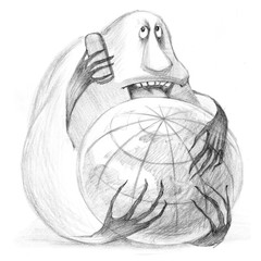 Crisis, terrorism,. Monster.  Drawn with  pencils, drawing hands. Drawn with  pencils, drawing by hand.