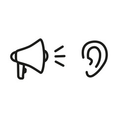 Loudspeaker to ear icon, vector.