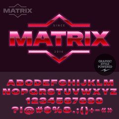 Techno style glossy icon for computer club, Internet cafe, electronics store, night club, technology activity. Vector set of letters and numbers