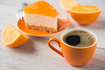 coffee cup with cheesecake