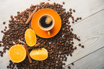 coffee cup with orange fruit
