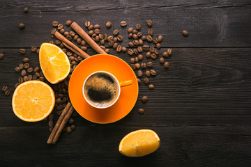 coffee cup with orange fruit
