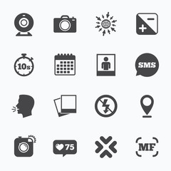 Photo, video icons. Camera, photos and frame.
