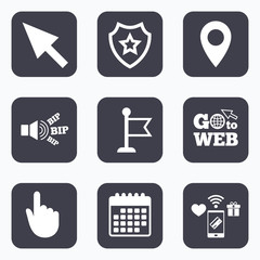 Mouse cursor icon. Hand or Flag pointer symbols.