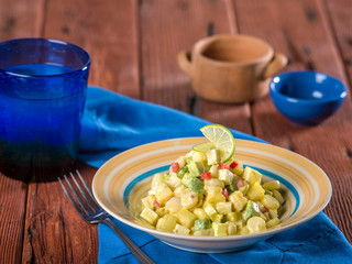 Choclo con Queso, a typical cheese and corn salad from Peru