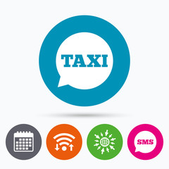 Taxi speech bubble sign icon. Public transport.