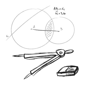 doodle compass, drawing tool and eraser