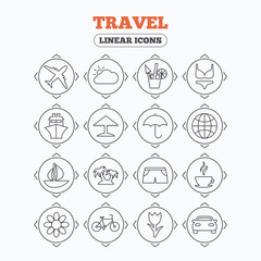 Travel icons. Ship, plane and car transport.